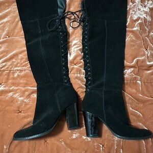 Reba Suede Black Knee-High Boots